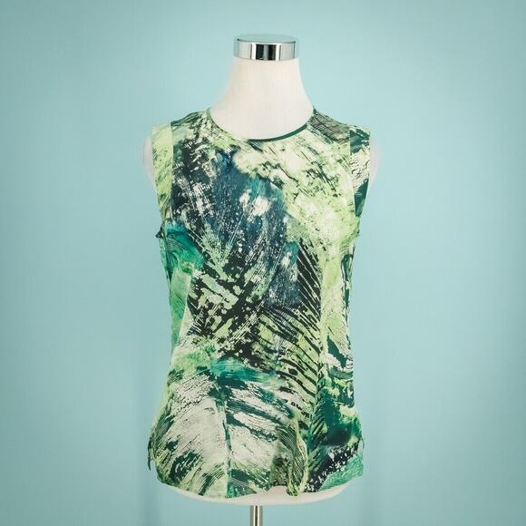 Lafayette 148 New York Tops - Lafayette 148 New York Size 2 Green Print Crew Scoop Neck Sleeveless 100% Silk C